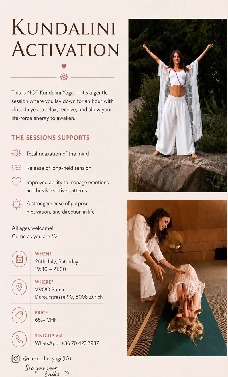 Original Kundalini Activation flyer for the session at VVOO Studio, Zurich