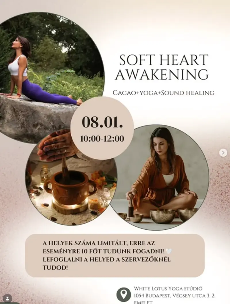 Original Soft Heart Awakening flyer for cacao, yoga and sound healing